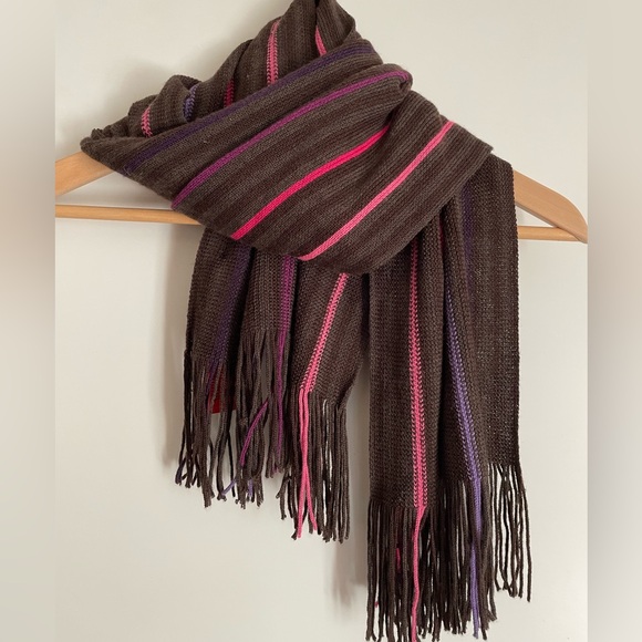 Barbarossa Italy Lightweight Wool Scarf Chocolate Brown Pink/Purple 74” NWT! - Picture 1 of 5